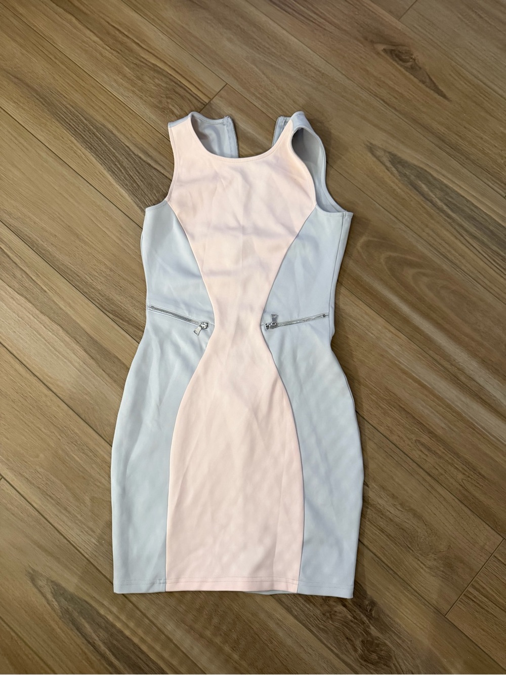 Forever 21 Pink and Light Gray Colorblock Bodycon Dress with Waist Zips